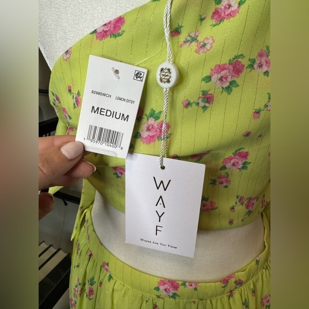 NWT WAYF DARLIN CUT-OUT FLORAL ONE SHOULDER MAXI DRESS LEMON DITSY PINK SIZE M - Picture 7 of 9